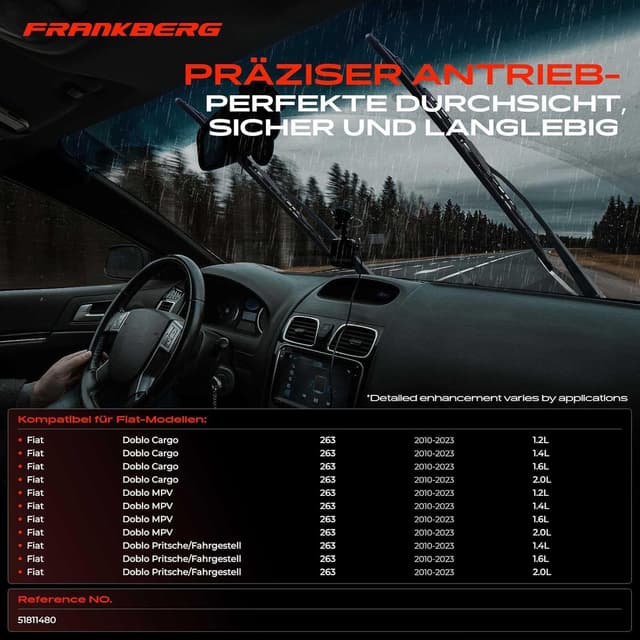 Detalle de Frankberg Scheibenwischermotor hinten 3-polig (51811480) – passend für Doblo Cargo/MPV 263