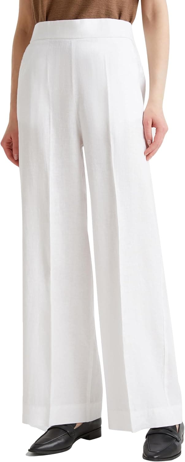 Detalle 2 de Pantalone a palazzo in lino United Colors of Benetton 4aghdf08k da donna