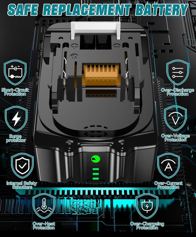 Detalle de 2× 18V 8,0Ah Ersatzakku für Makita Li-Ion (BL1850/BL1860) mit LED – kompatibel mit LXT 18V