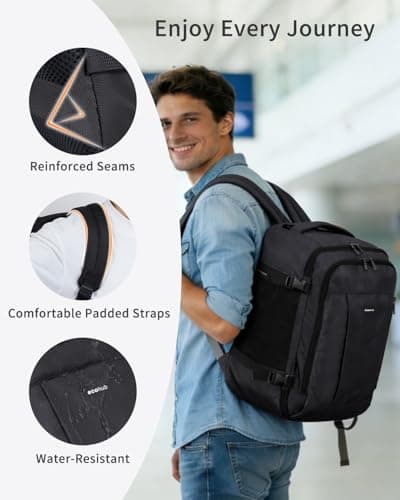 Detalle de ECOHUB Mochila de viaje de cabina para Ryanair (40x30x20) 24L, con 13 compartimentos y tejido PET reciclado