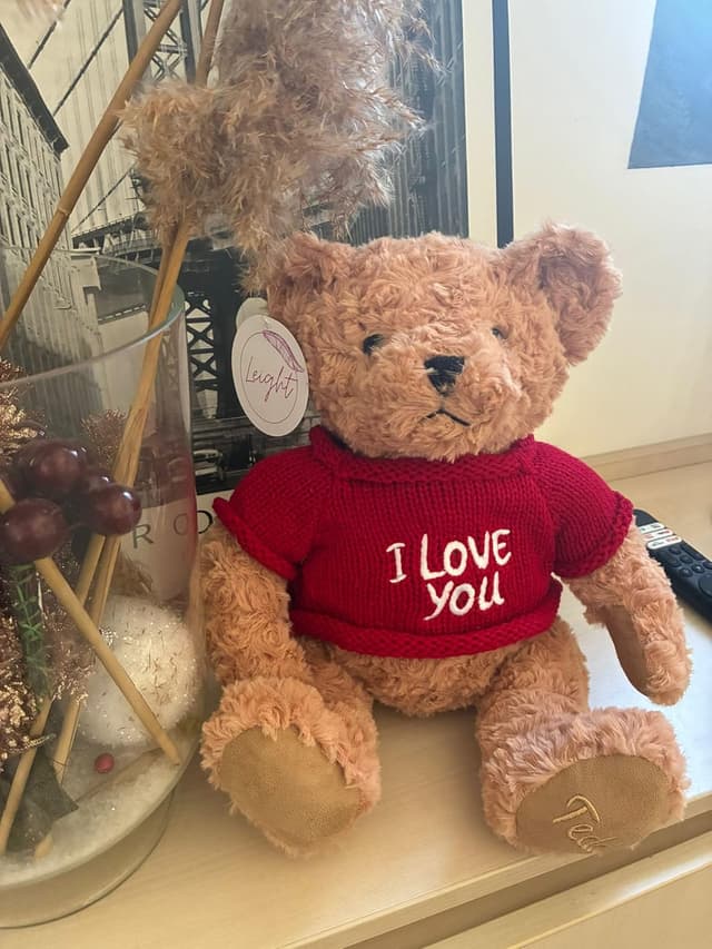 Detalle 2 de LEIGHT Orsacchiotto di peluche rosso “I Love You” con maglioncino morbido, 35 cm