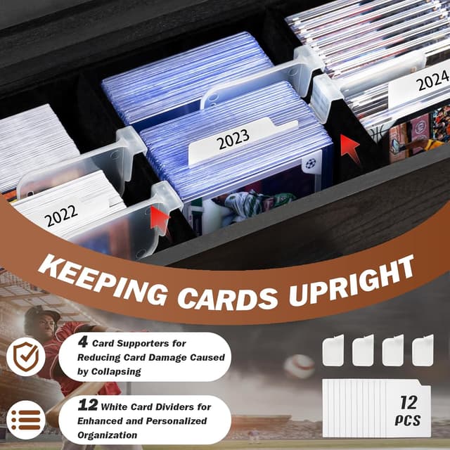 Detalle de Emfogo 3-Tier Rustic Trading Card Display Case with Custom Drawer (Black)