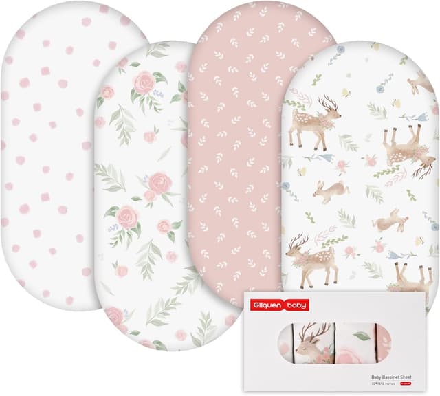Detalle de GLLQUEN BABY 4Pack Moses Basket Fitted Sheets 81x41x8cm