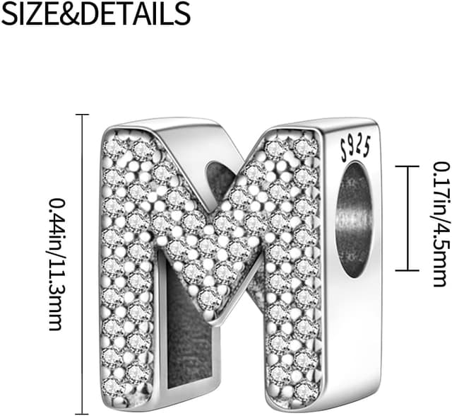 Detalle de TINSLO Charm Anhänger „Buchstabe A–Z“ aus 925 Sterling Silber mit Zirkonia, kompatibel mit europäischen Armbändern