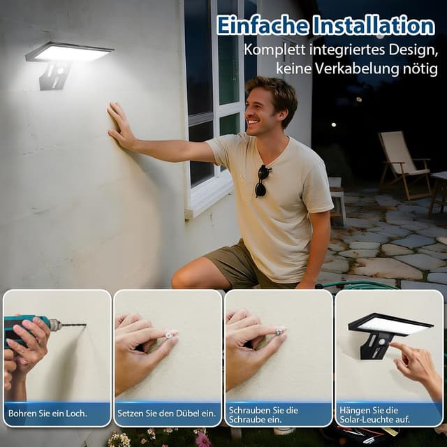 Detalle 2 de JESLED Solarlampen für Außen mit Bewegungsmelder (90 LED) – Sicherheits-Wandleuchte für Garten & Einfahrt