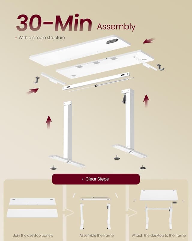 Thumbnail 6 de VASAGLE Electric Standing Desk (LSD310WZ01) – height adjustable home office desk, 100 x 60 cm, 4 memory presets