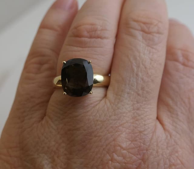 Detalle de Rauchquarz 10x12 mm vergoldeter Sterling-Silberring (925) mit Kissen-Schliff – Größe US 6 / Ø 16,5 mm