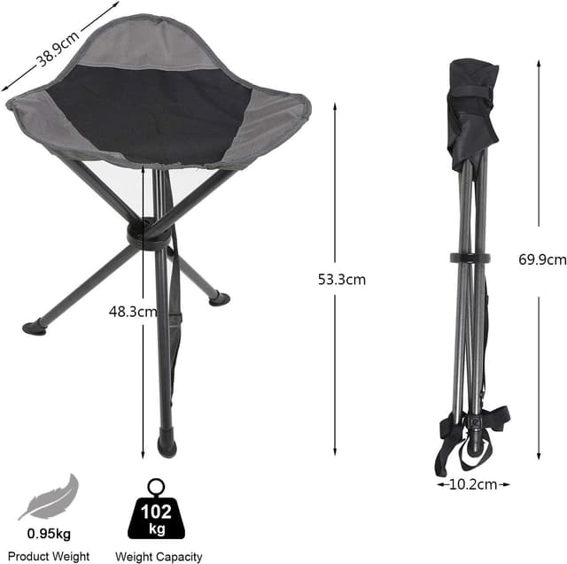 Detalle de EVER ADVANCED Klapphocker faltbar (Dreibein) – ultraleicht für Camping, Angeln & Wandern, 53,3 cm hoch