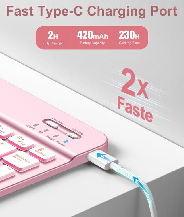 Detalle de Vobafe Keyboard Case for iPad A16 11th Generation (2025) / iPad 10th Gen (2022) – Backlit Detachable Folio Keyboard, UK Layout, Light Pink