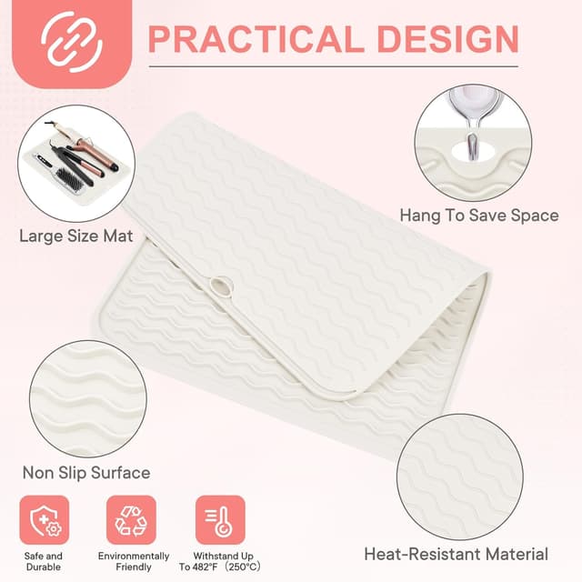 Detalle 2 de Suafrnut Oversize Silicone Heat Resistant Mat (14.2" x 11") for Curling Irons & Hot Tools