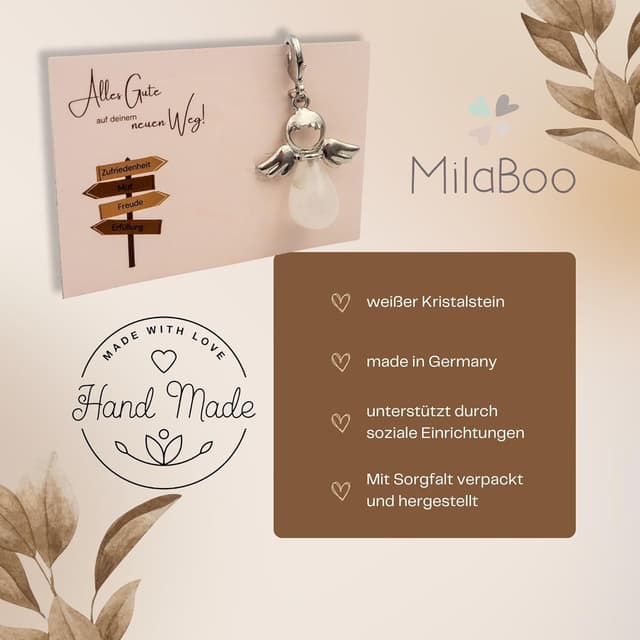 Detalle 2 de Milaboo Schutzengel Glücksbringer für neue Wege – handgefertigte Karte mit Kristall (Abschiedsgeschenk für Kollegen)
