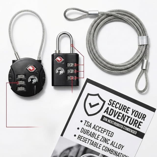 Detalle 2 de Backpacker's Journey TSA Gepäckschlösser Set mit Metallband – für Rucksack, Koffer und Taschen