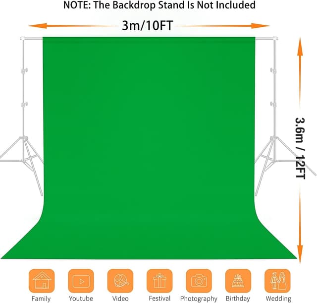 Detalle de Vevelux green screen backdrop 3 x 3.6 m (10 x 12 ft) with clamps and anti-wrinkle clips
