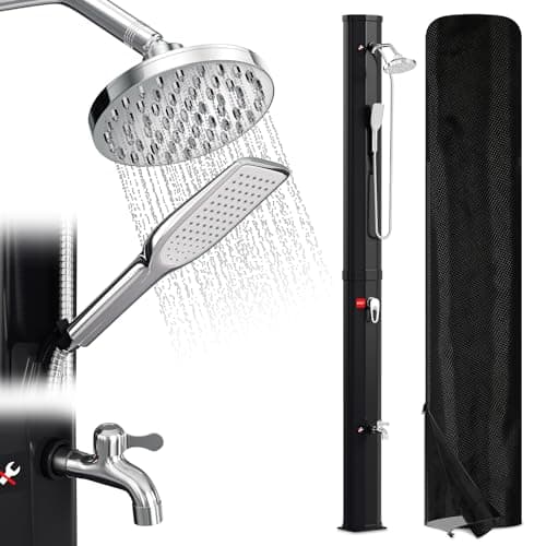 Detalle de Vigevee ducha solar de jardín 40 l (hasta 60 °C) sin conexión eléctrica, con cabezal de lluvia giratorio