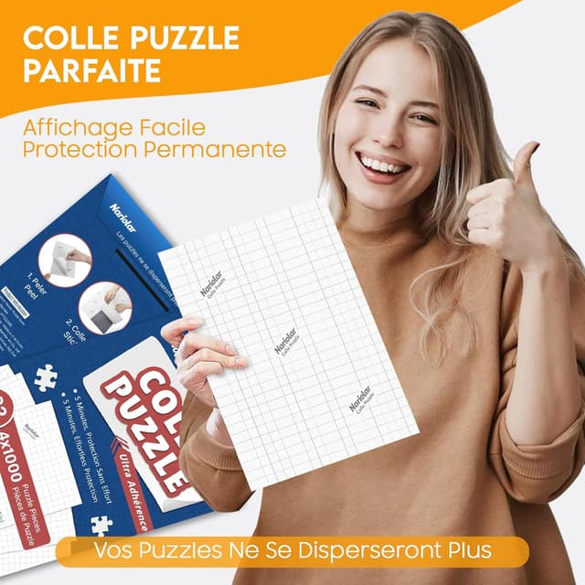 Detalle de Nariolar Colle Puzzle – Lot de 32 feuilles adhésives pour conserver jusqu’à 4000 pièces (4×1000)