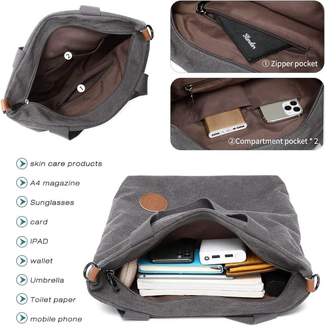 Detalle 2 de JANSBEN Damen Canvas Handtasche 30 x 40 x 12 cm