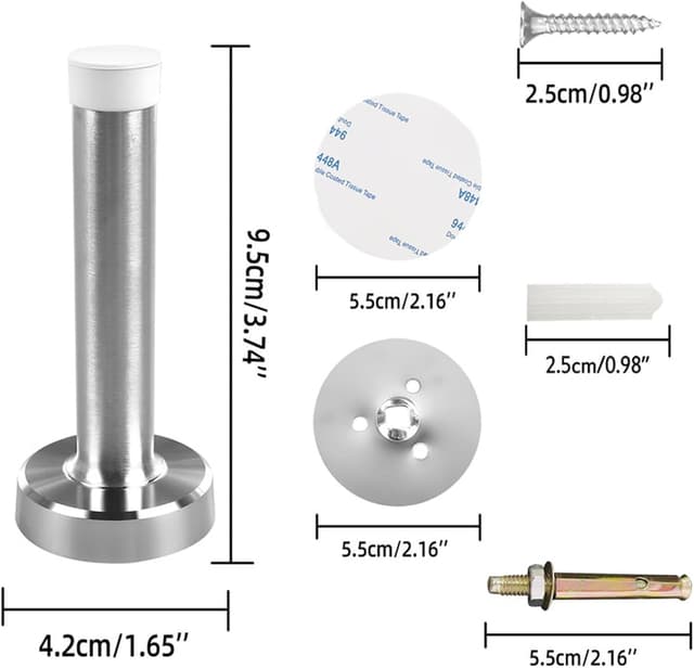 Detalle 2 de Chrome heavy-duty wall mounted door stop set (stainless steel, white rubber) – 6 pack