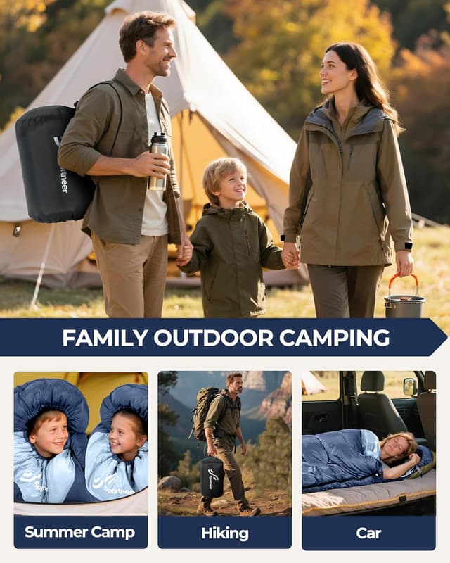 Detalle de Sportneer Camping Sleeping Bag for Adults & Kids (3–4 Season, Warm Weather) – Lightweight Compact 220×80cm