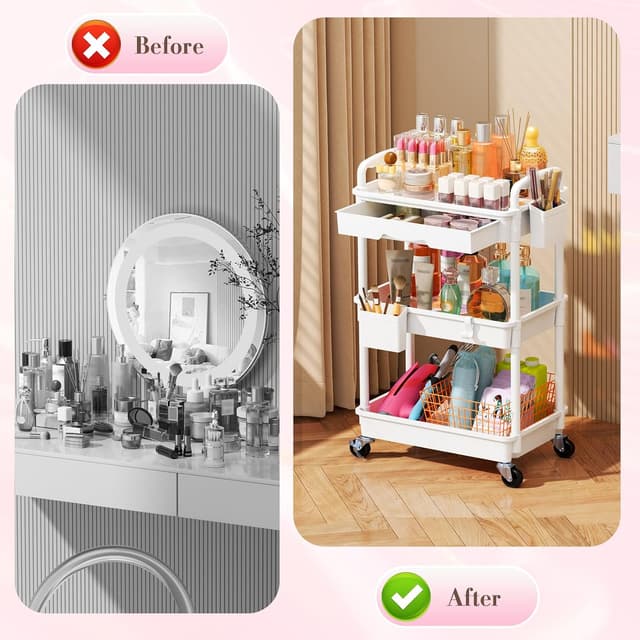 Thumbnail 4 de SUNALLY Makeup Cart Organizer with Drawers 3-Tier