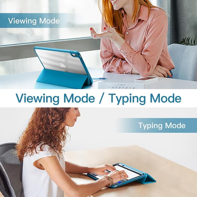 Detalle de Vobafe clear back iPad case with trifold stand, auto sleep/wake and pencil holder (11th gen A16 11-inch / 10th gen 10.9-inch 2022) – Peacock Blue