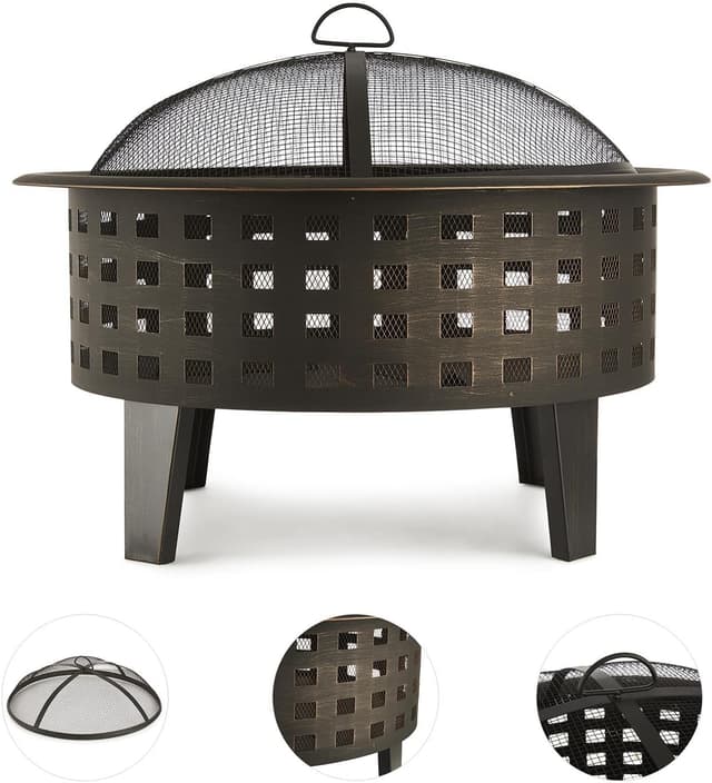 Detalle de blumfeldt Boston – Braséro de chauffage extérieur Ø 70 cm en acier noir, avec grille anti-étincelles