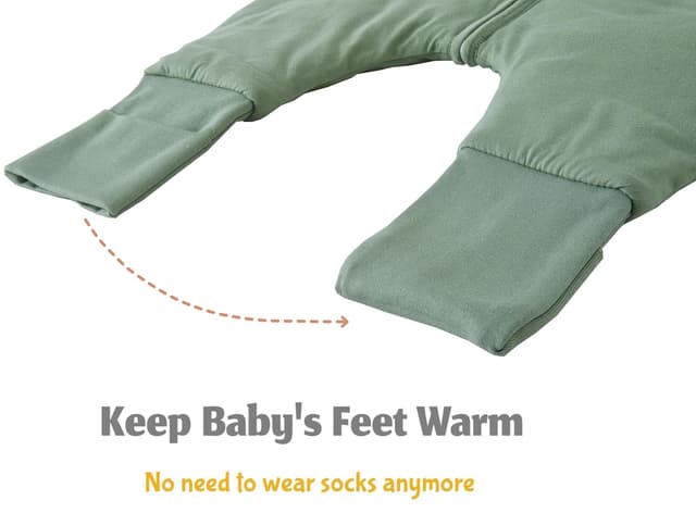 Detalle 2 de Chilsuessy Baby Schlafsack mit Füßen 2,5 Tog (2-Wege-Reißverschluss) – Grün, passend für Babyhöhe 110–120 cm