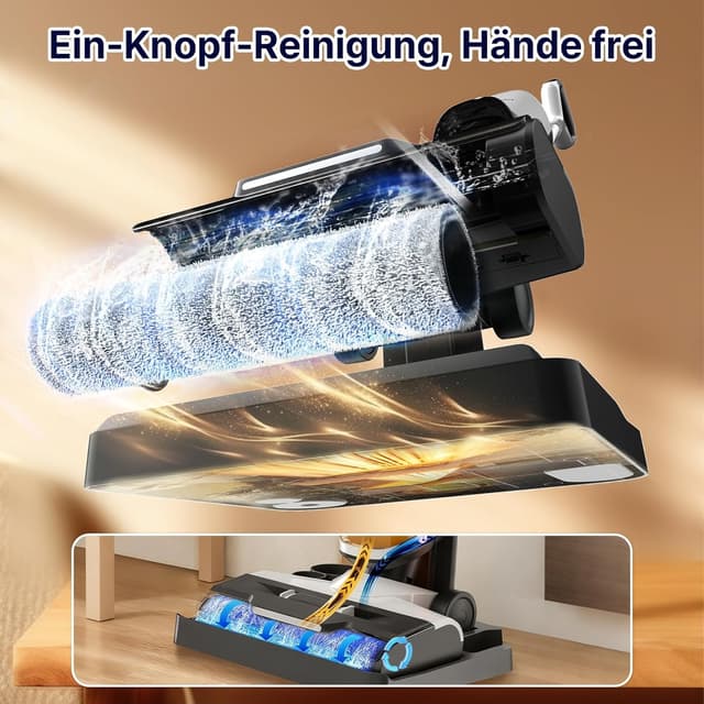 Detalle de Hearten Nass Trockensauger Akku mit Wischfunktion, Elektrolyse-Wasser und Selbstreinigung (LED-Display, Sprachansage)