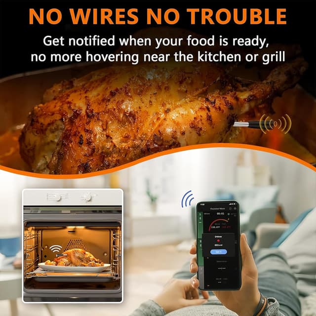 Detalle 2 de Wireless Bluetooth Meat Thermometer Probe (150m range, 3 sensors) – IP68 rated, AiCooking app