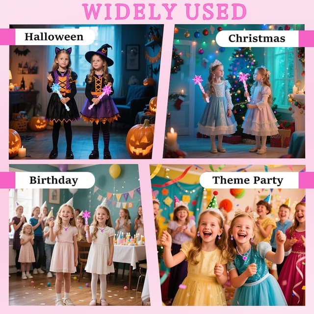 Detalle 2 de AUYAO Bacchetta Magica Bambina LED a Fiocco di Neve con collana e orecchini a corona