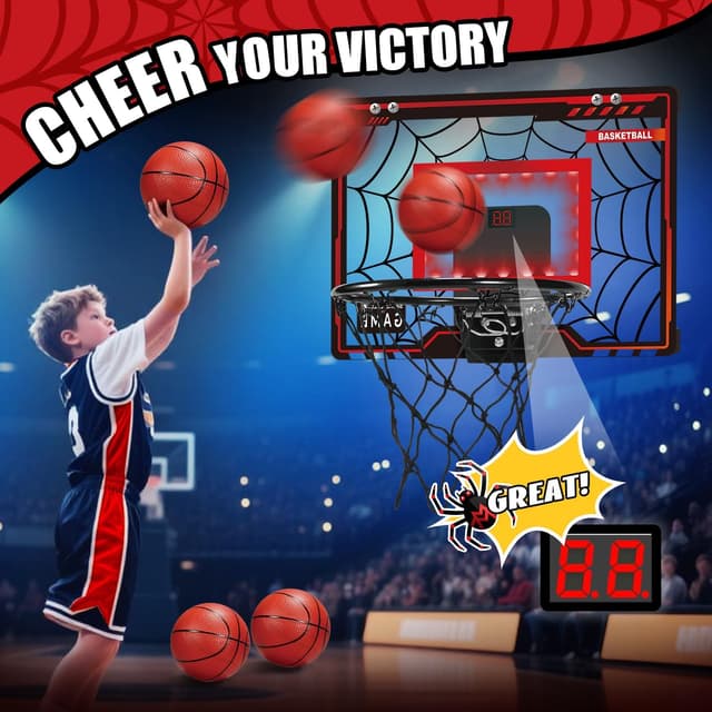 Detalle de Basketball Hoop Indoor mini basketball hoop with electronic scoreboard and cool LED lights for boys and adults