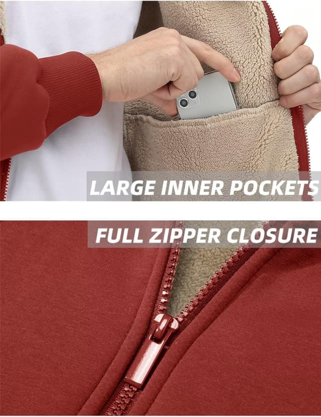 Detalle 2 de KEFITEVD Men’s Sherpa Fleece Lined Zip-Up Hooded Jacket with Pockets