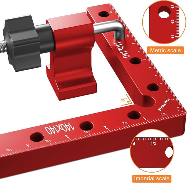 Detalle 2 de Preciva 90 Degree Right Angle Positioning Square Clamp (Aluminium Alloy) – 14cm set, red anodised – 2 sets