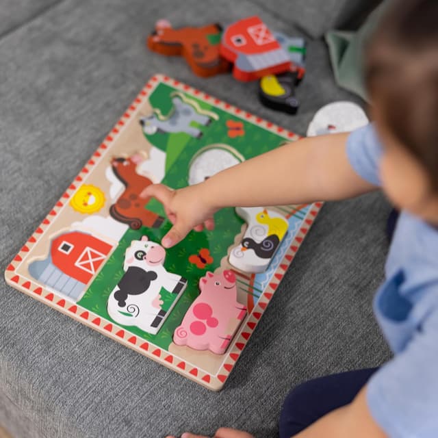 Detalle de Melissa & Doug Puzzle Aimaux de la Ferme en bois (8 grosses pièces) pour enfants dès 2 ans et +