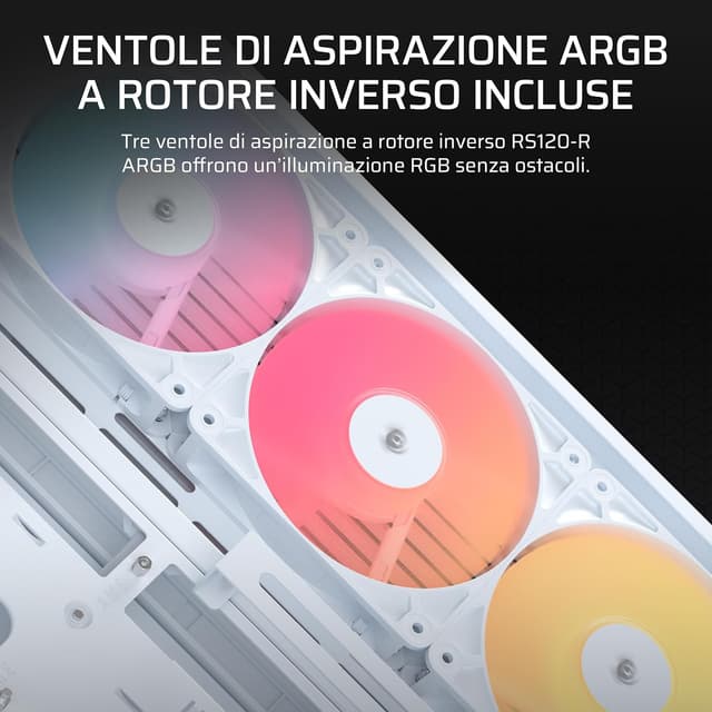 Detalle de CORSAIR Frame 4500X RS-R ARGB Case Mid-Tower con vetro panoramico InfiniRail e 3 ventole RS120R (bianco)