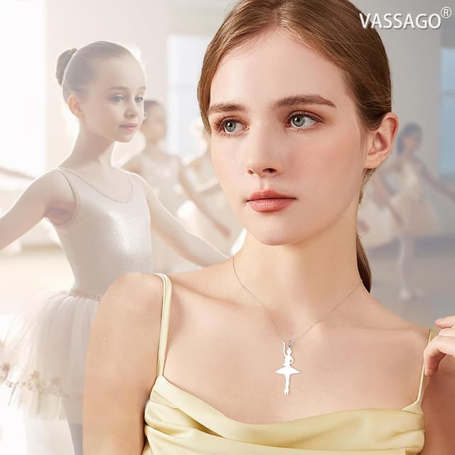 Detalle de VASSAGO Collier ballerine ballet avec cœur, pendentif danse classique (acier inoxydable) pour filles et femmes