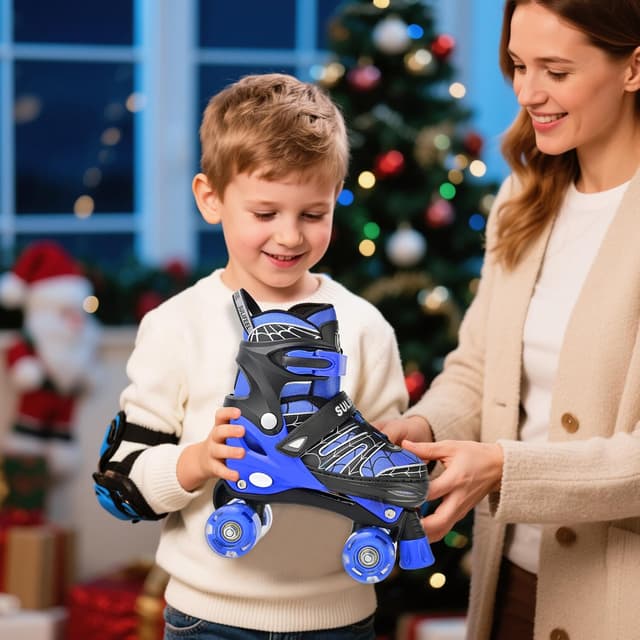 Detalle de SULIFEEL Adjustable Kids Roller Skates with Light-Up Wheels (Ages 3–12, 4-Size Adjustable Fit)