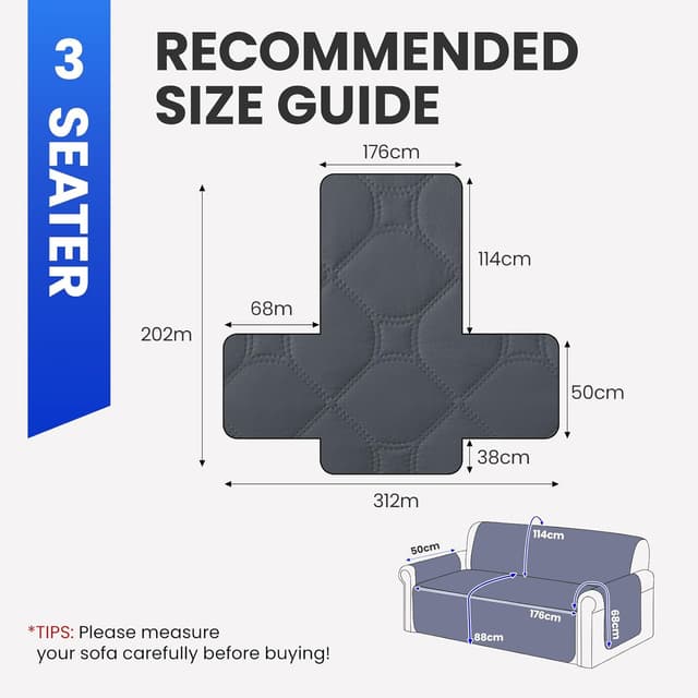 Detalle de Ystyle Copridivano impermeabile 3 posti con braccioli, trapuntato antischizzo e antiscivolo grigio scuro