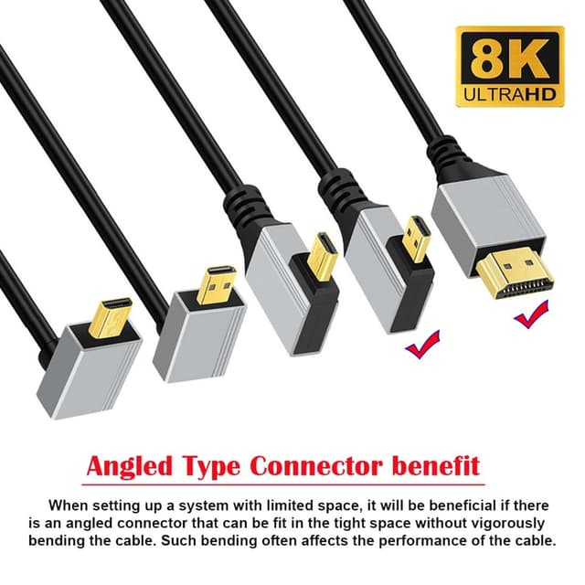 Detalle de chenyang HDMI 2.1 Kabel (HDMI Stecker auf Micro-HDMI Stecker, 90° abgewinkelt links) bis 8K@60Hz/4K@120Hz, 0,5 m