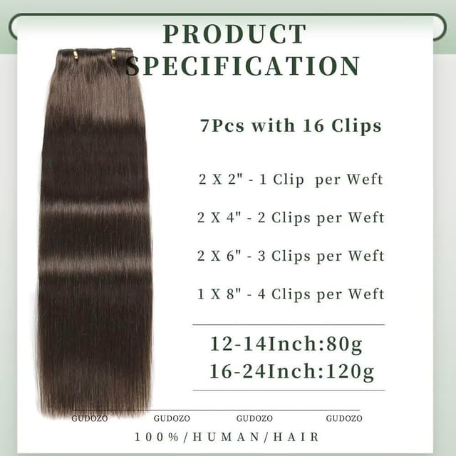 Detalle de GUDOZO Clip-in Echthaar-Extensions (7 Clips, 50 cm, 120 g) Schokoladenbraun – unsichtbare Skin-Weft für natürliches Längen- & Volumen-Plus