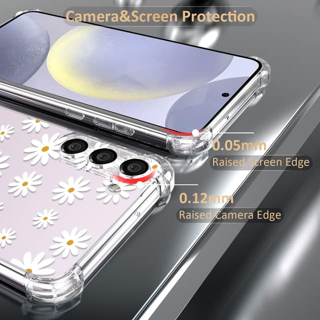Detalle de CAROKI Clear Case for Samsung S23 – shockproof transparent TPU bumper with small daisy pattern