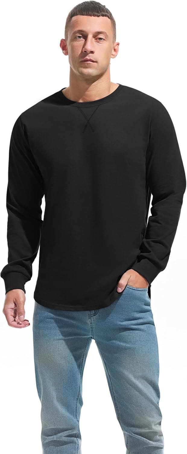 Detalle 2 de VEIISAR Herren Dickes Rundhalsmantel T-Shirt aus 100% Baumwolle (Heavy Weight, Preshrunk Longline)