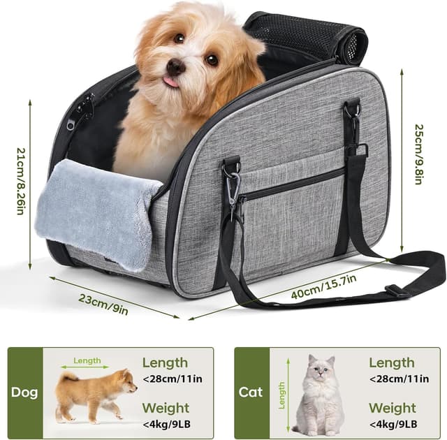 Detalle 2 de Petzauber Hundeautositz für kleine Hunde (Mittelkonsole) – doppelter Sicherheitsgurt, rutschfester Unterseite, waschbares Kissen, grau