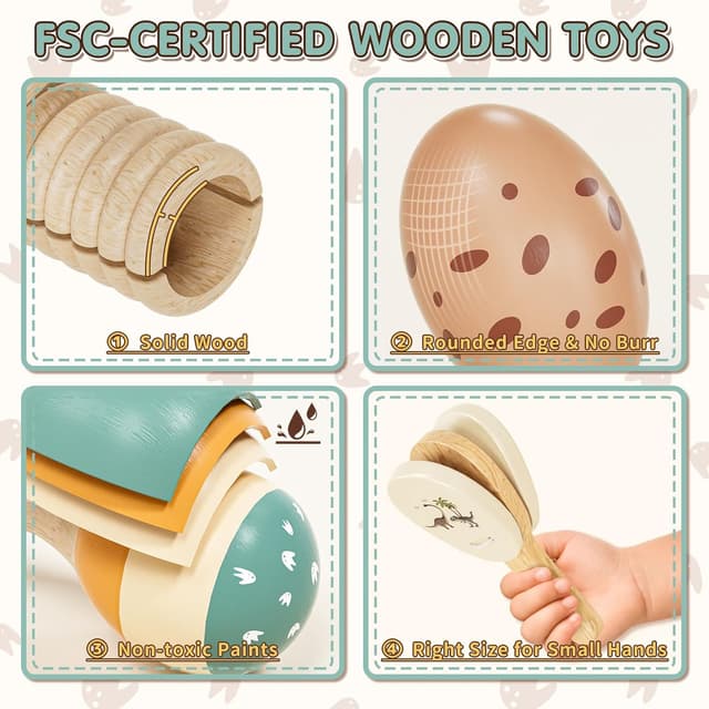 Detalle de Lehoo Castle Wooden Musical Instruments Set (xylophone, maracas & more) for toddlers 1–3