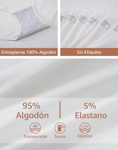Detalle de INNERSY pack de 6 bragas de algodón elástico mujer con cintura media (XS-EU 36, Blanco)