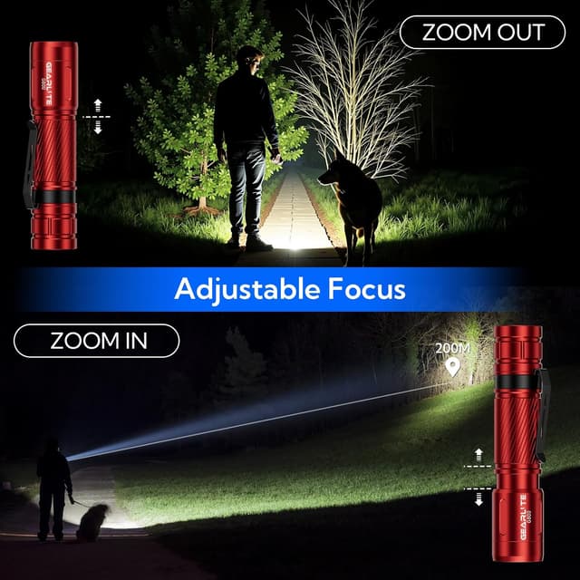 Detalle de GEARLITE G800 Mini LED-Taschenlampe mit Akku, 2000 Lumen, zoombar, 3 Modi, IP65 (rot)