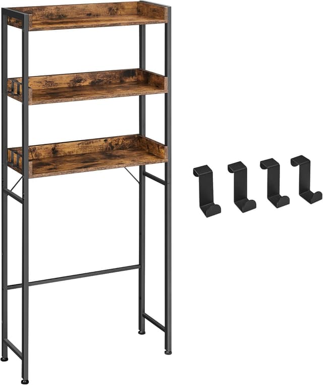 Detalle de VASAGLE BTS002B01 : étagère de toilettes à 3 niveaux style industriel marron rustique et noir