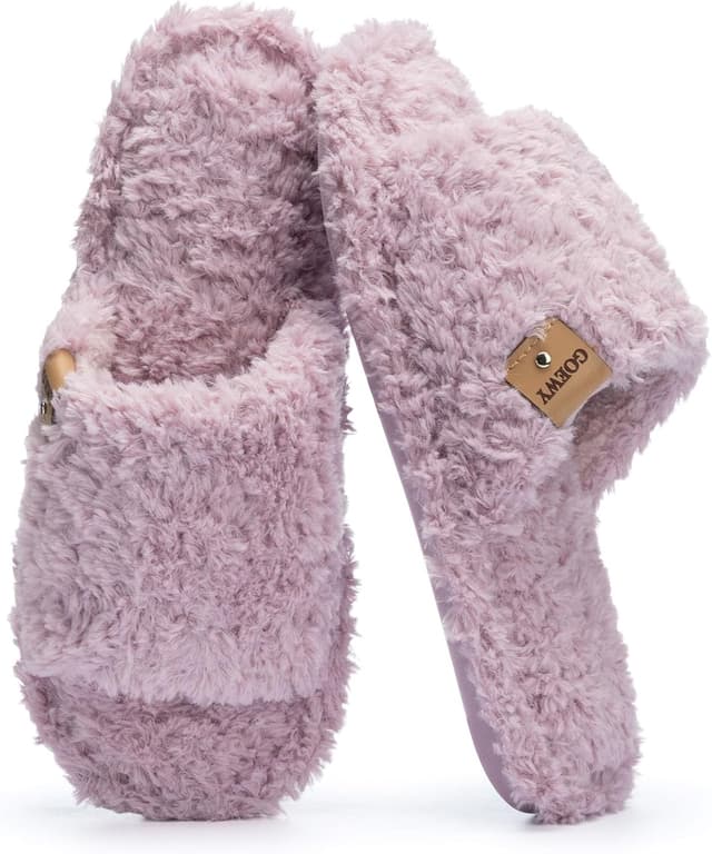 Detalle de GOEWY Damen-Hausschuhe mit Memory Foam – offene Fersen Pantoffeln mit rutschfester Sohle