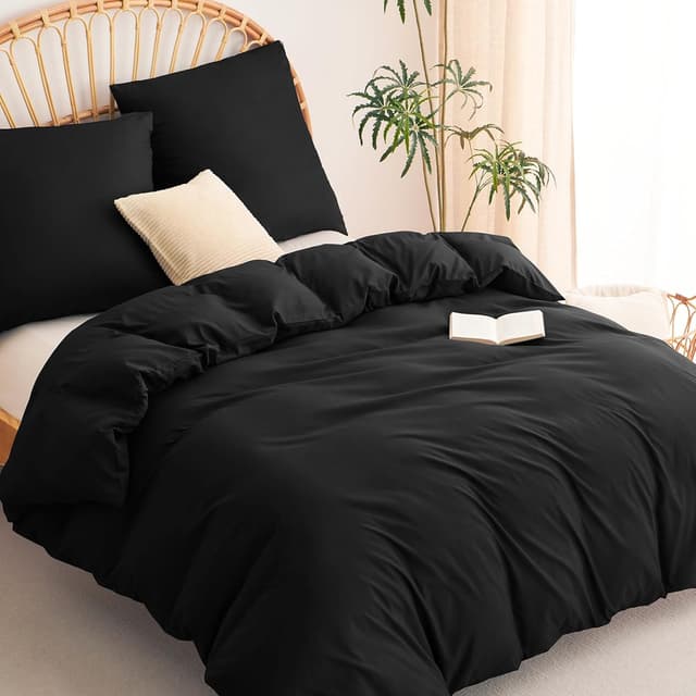 Detalle de WAVVE Bettwäsche 220x240 3-teilig Schwarz (1 Bettbezug 220x240 + 2 Kissenbezüge 80x80) aus Mikrofaser