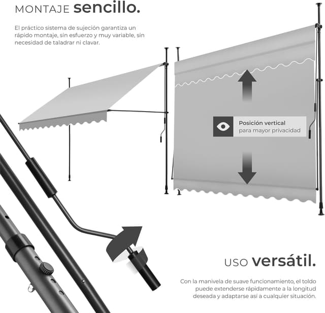 Thumbnail 2 de tectake® Toldo Terraza Manual 300cm, Resistente a UV y Agua ☀