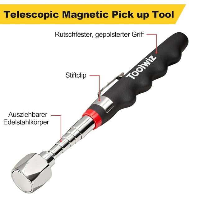 Detalle de Teleskop-Magnetheber bis 7,2 kg (16 lb) – ausziehbarer Stab-Magnet, 80 cm
